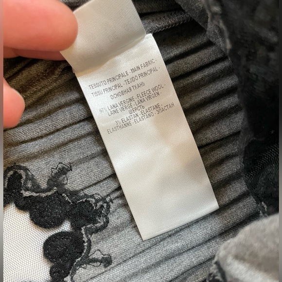 RoccoBarocco blouse Virgin Wool Top Gray bow Black lace insert IT42 us6 - Picture 7 of 10